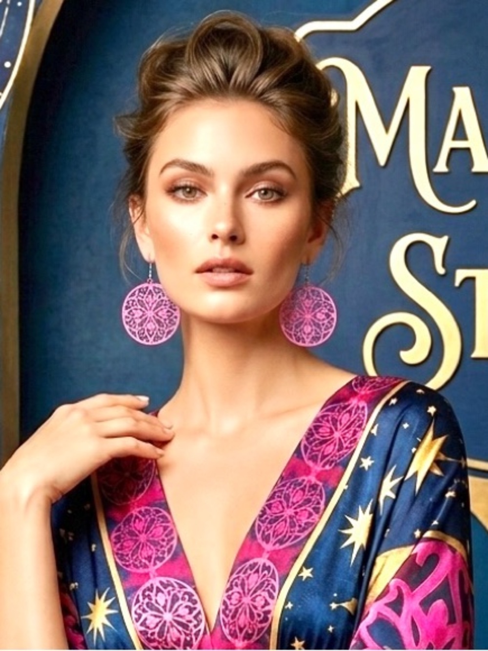 🌙Pink medallion intricate laser cut Circle Drop boho Earrings resort vacay vib